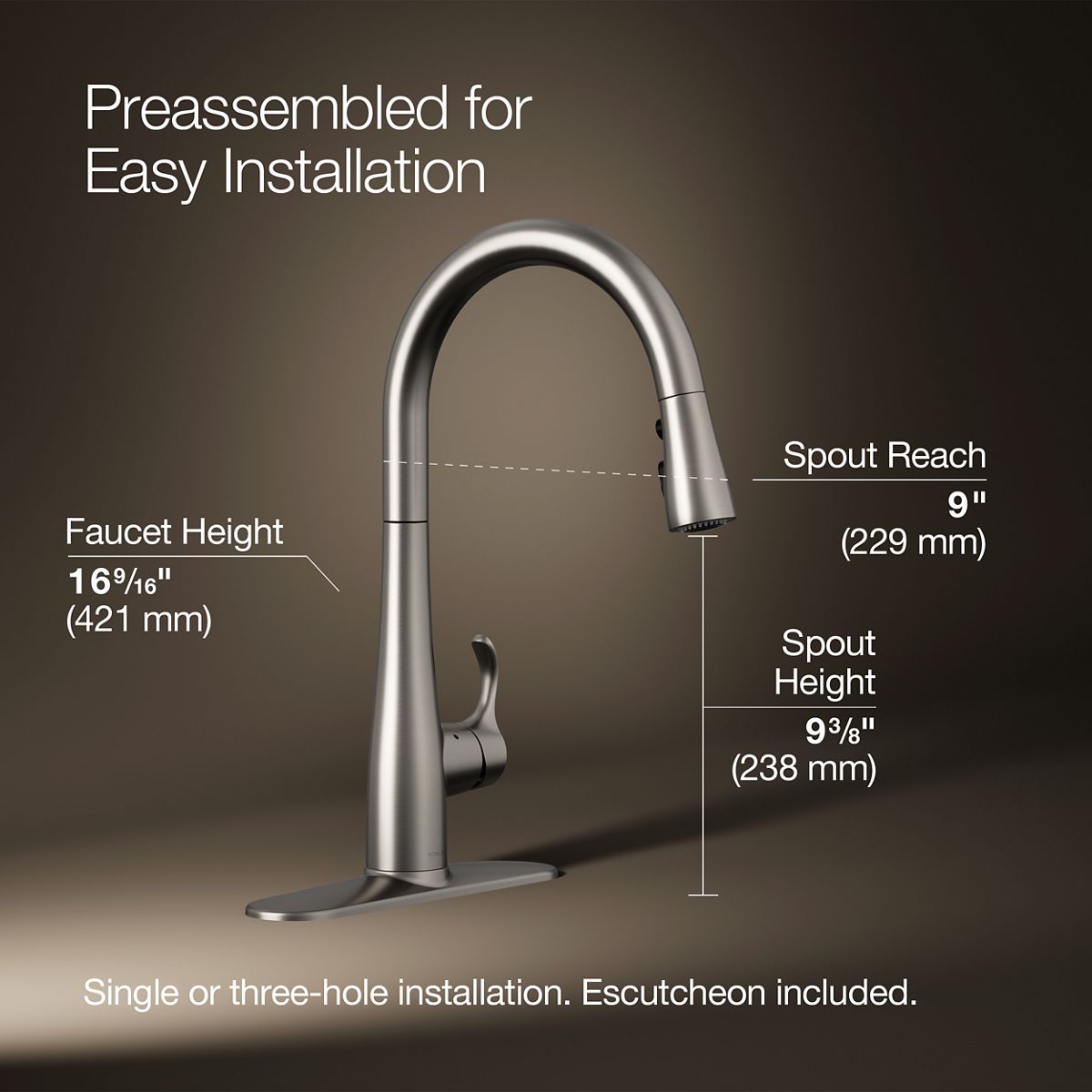 Simplice® Touchless pull-down kitchen sink faucet with three-function sprayhead