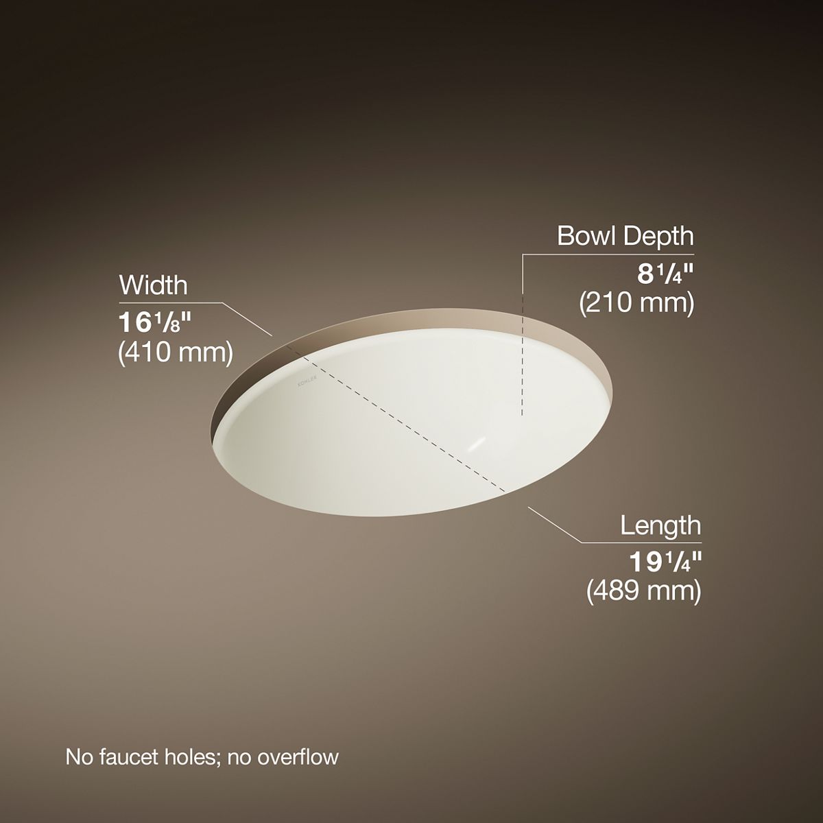 Caxton® 19-1/4" oval undermount bathroom sink with glazed underside, no overflow