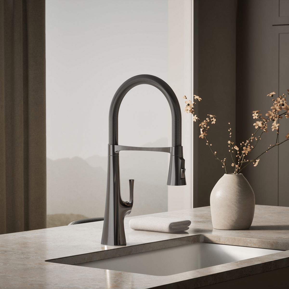 Graze® Semi-professional kitchen sink faucet with three-function sprayhead