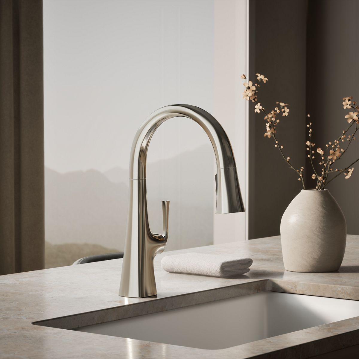 Graze® Pull-down kitchen sink faucet with three-function sprayhead