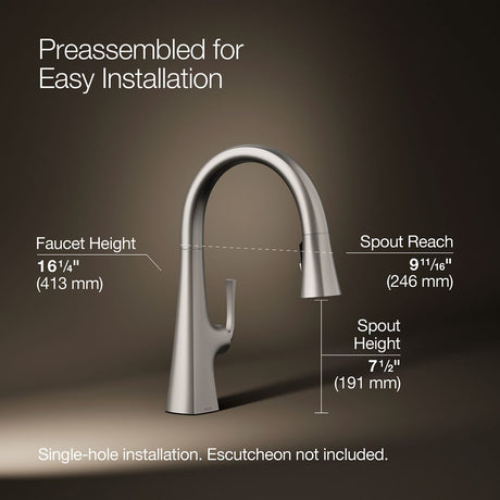 Graze® Pull-down kitchen sink faucet with three-function sprayhead