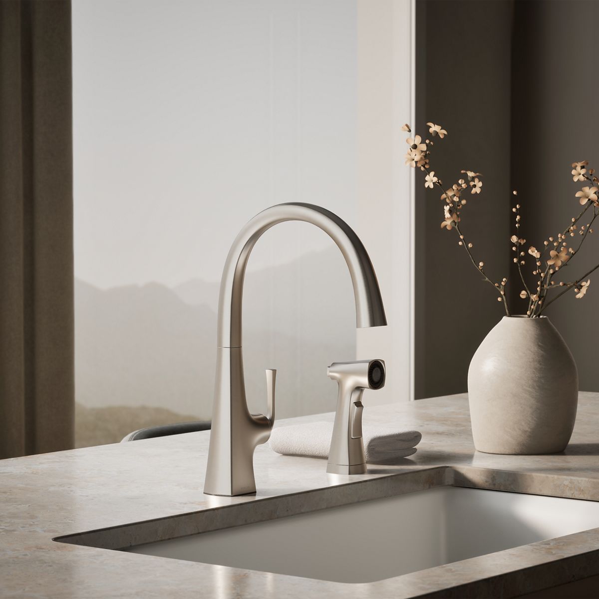Graze® Single-handle kitchen sink faucet with two-function side sprayer
