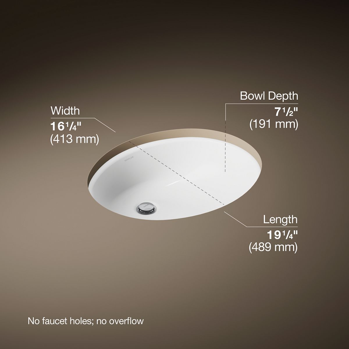 Caxton® 19-1/4" oval undermount bathroom sink with glazed underside, no overflow
