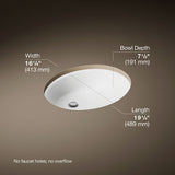 Caxton® 19-1/4" oval undermount bathroom sink with glazed underside, no overflow