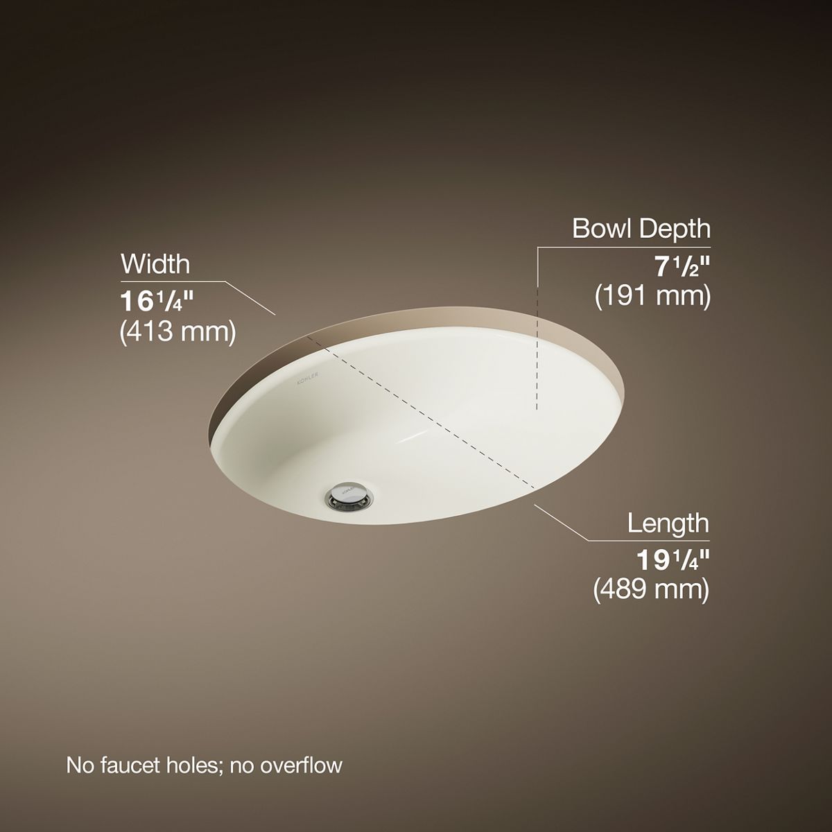 Caxton® 19-1/4" oval undermount bathroom sink with glazed underside, no overflow