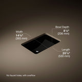 Ladena® 21" rectangular undermount bathroom sink with glazed underside, no overflow