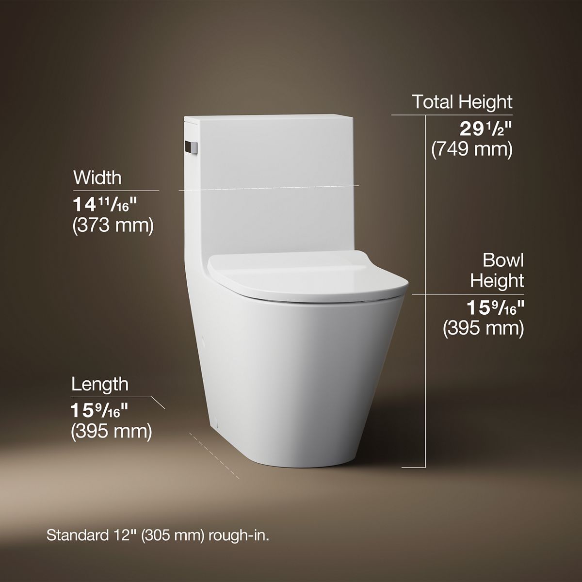 Brazn® One-piece compact elongated toilet with skirted trapway, dual-flush