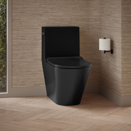 Brazn® One-piece compact elongated toilet with skirted trapway, dual-flush