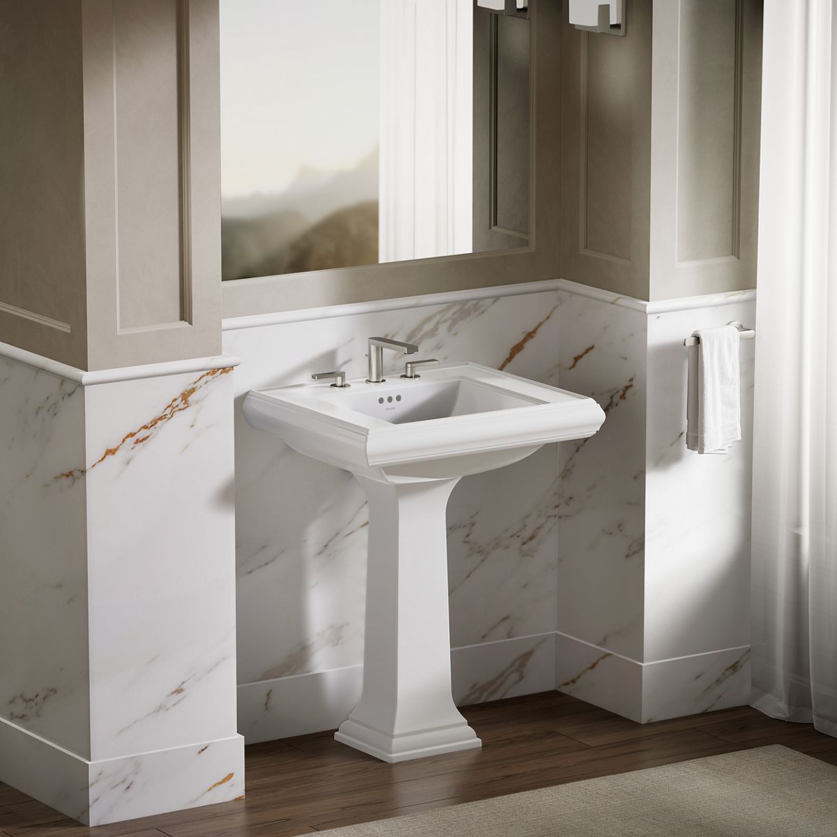 Memoirs® Pedestal/console table bathroom sink basin with 8" widespread faucet holes
