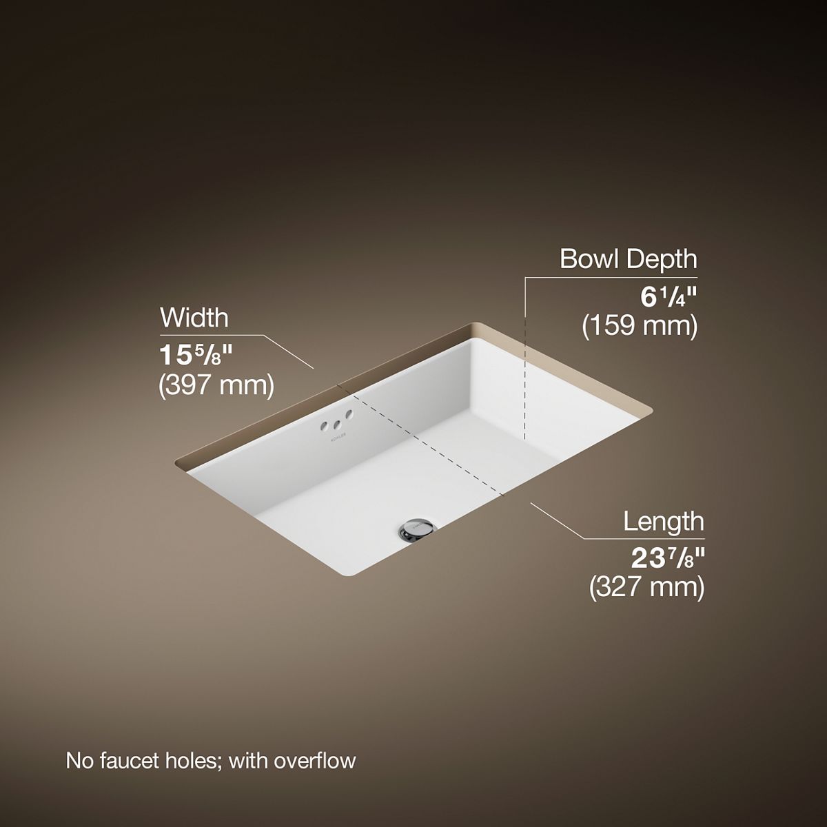 Kathryn® 24" rectangular undermount bathroom sink with glazed underside