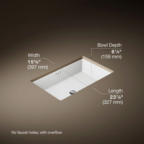 Kathryn® 24" rectangular undermount bathroom sink with glazed underside