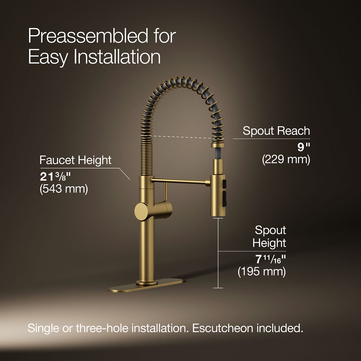 Crue® Semi-professional kitchen sink faucet with three-function sprayhead