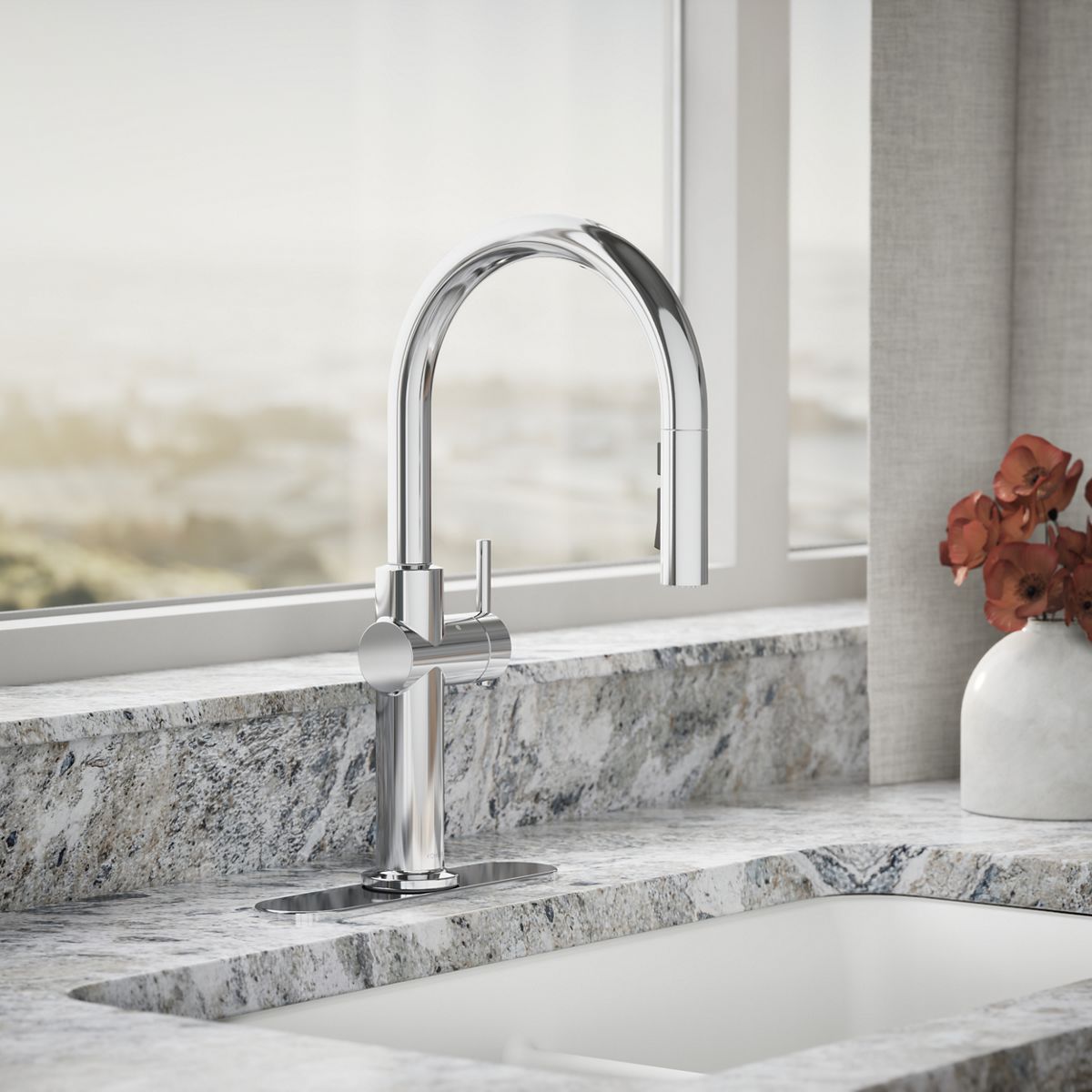 Crue® Touchless pull-down kitchen sink faucet with three-function sprayhead