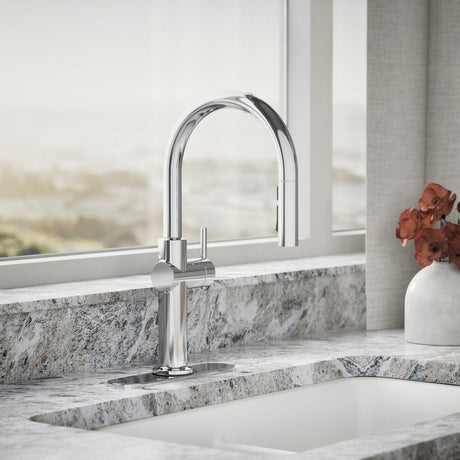Crue® Touchless pull-down kitchen sink faucet with three-function sprayhead