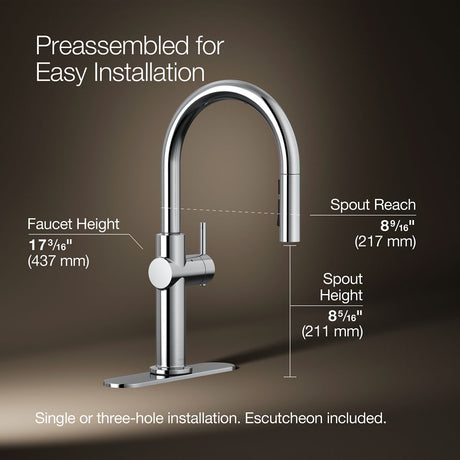 Crue® Touchless pull-down kitchen sink faucet with three-function sprayhead