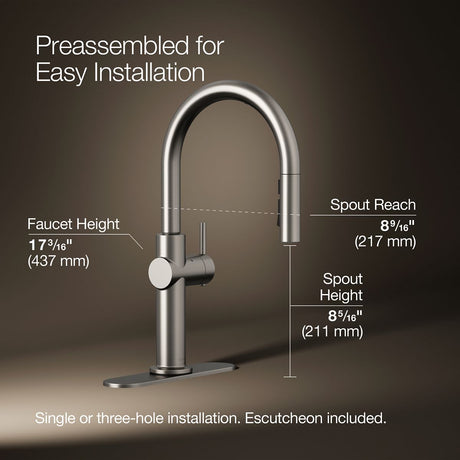 Crue® Touchless pull-down kitchen sink faucet with three-function sprayhead