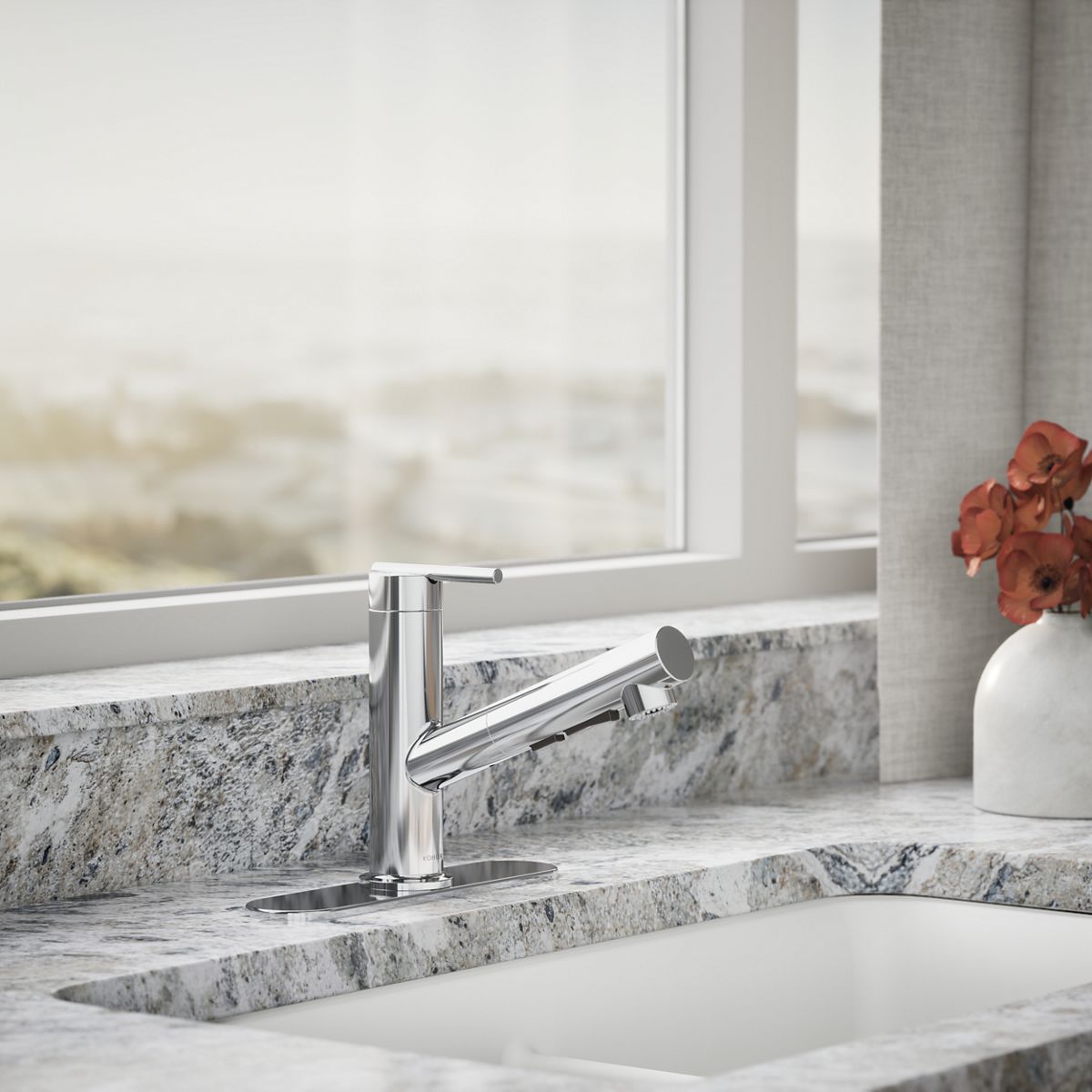 Crue® Pull-out kitchen sink faucet with three-function sprayhead