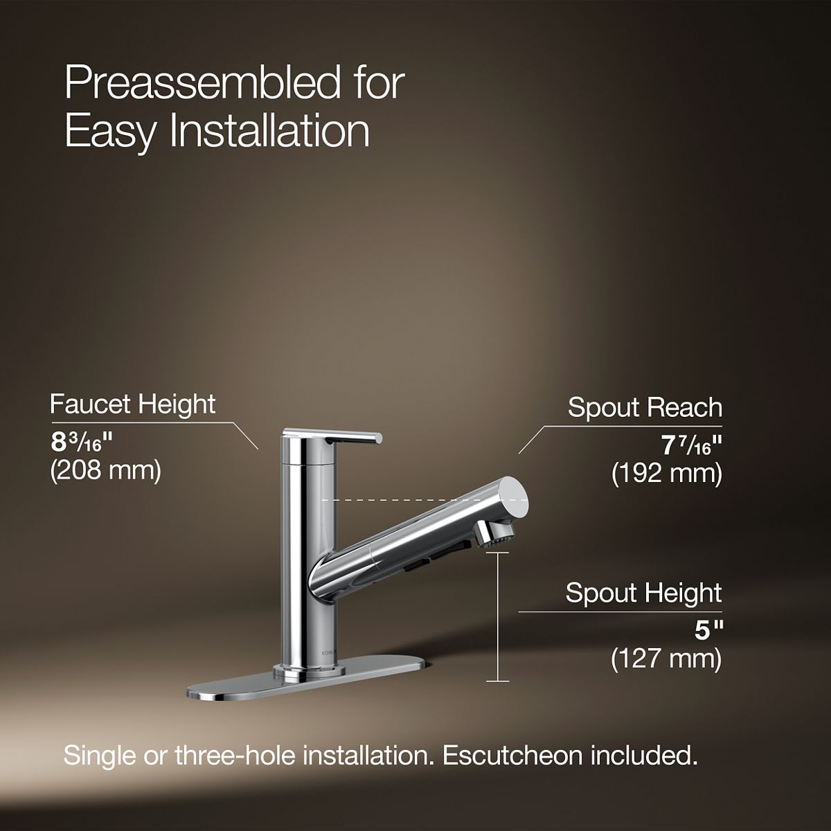 Crue® Pull-out kitchen sink faucet with three-function sprayhead