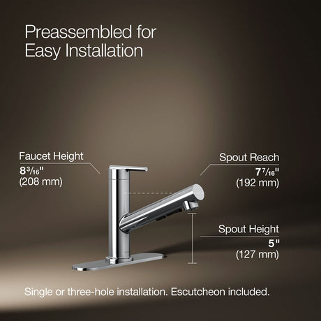 Crue® Pull-out kitchen sink faucet with three-function sprayhead