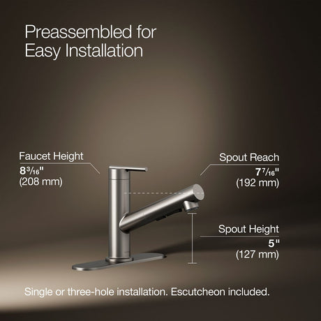 Crue® Pull-out kitchen sink faucet with three-function sprayhead