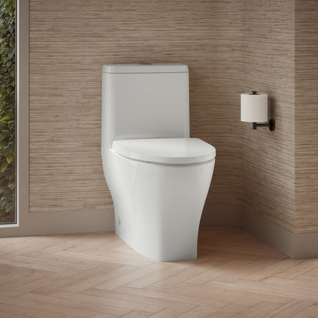 Reach® One-piece compact elongated toilet with skirted trapway, dual-flush