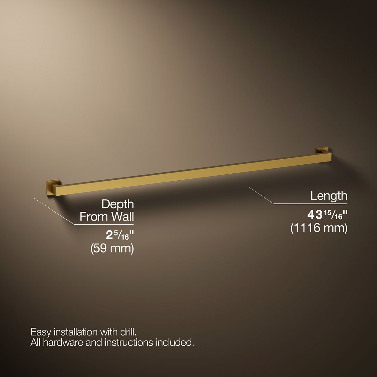 Square 42" grab bar