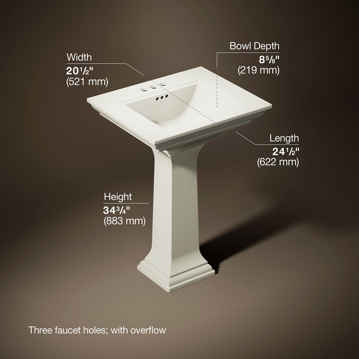 Memoirs® Stately 25" rectangular pedestal bathroom sink