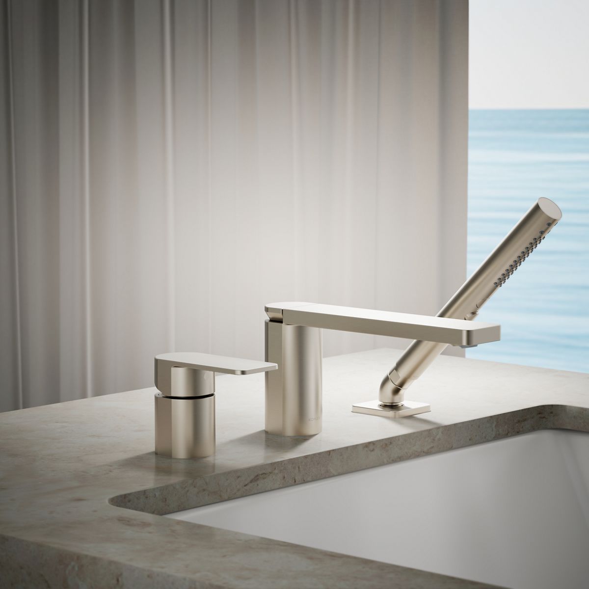 Parallel® Deck-mount bath faucet with handshower