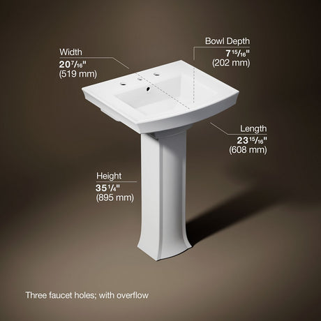 Archer® 24" rectangular pedestal bathroom sink