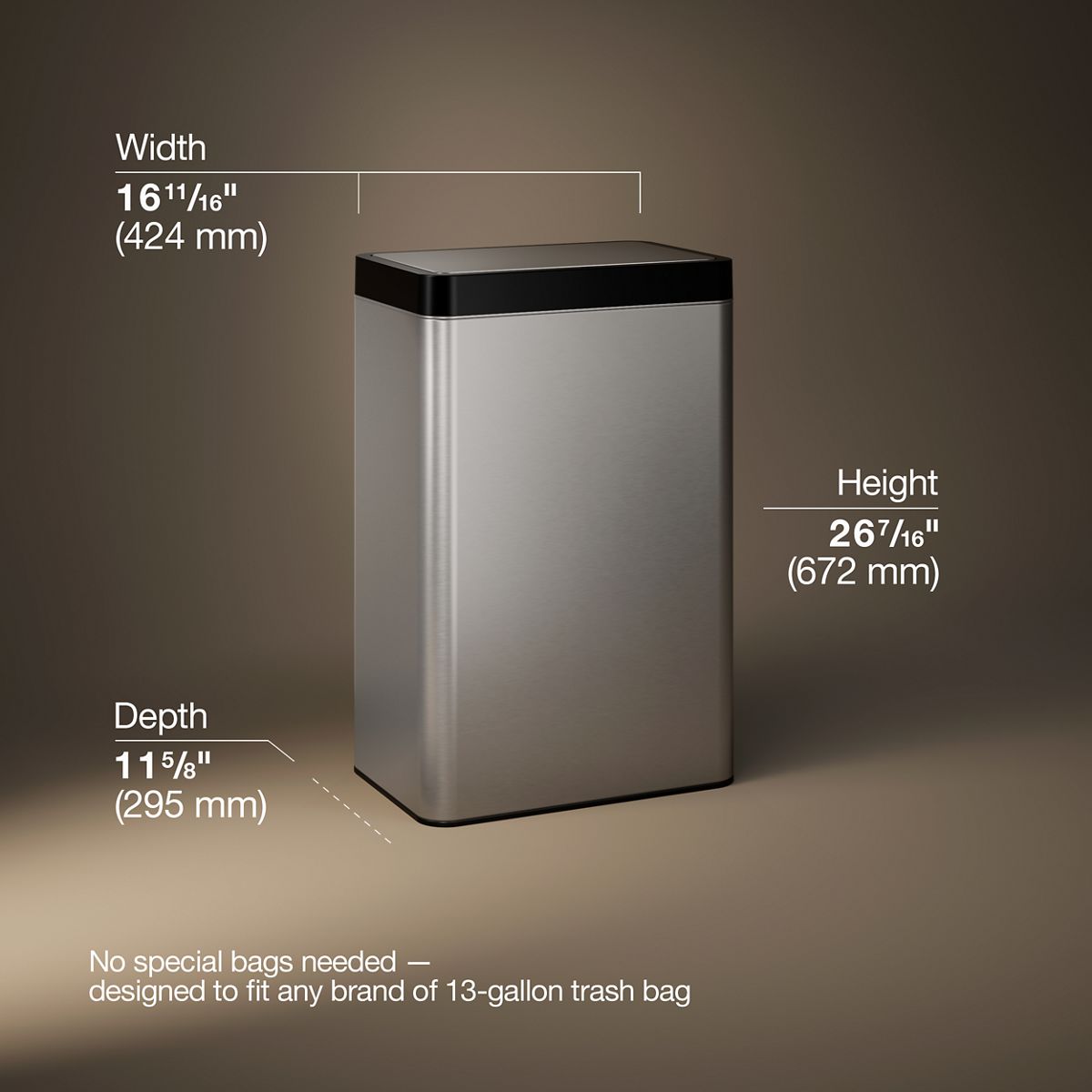 13-gallon touchless stainless steel trash can