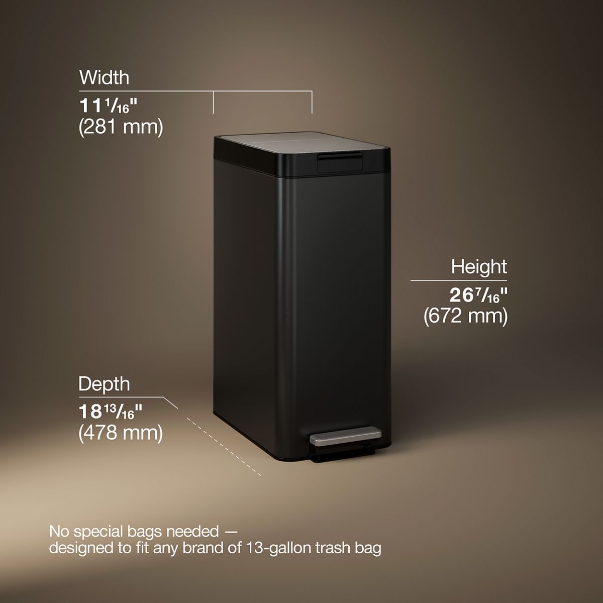 13-gallon stainless steel slim step trash can with bifold lid