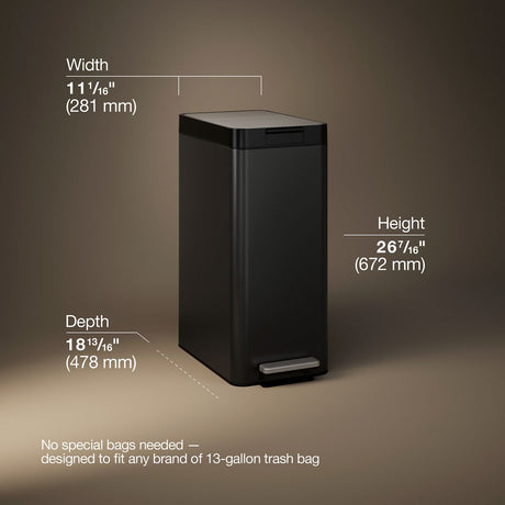 13-gallon stainless steel slim step trash can with bifold lid