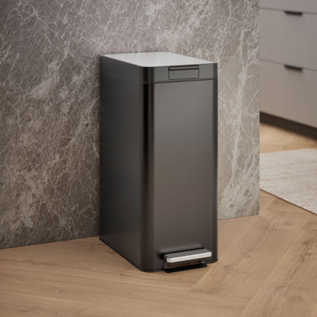 13-gallon stainless steel slim step trash can with bifold lid