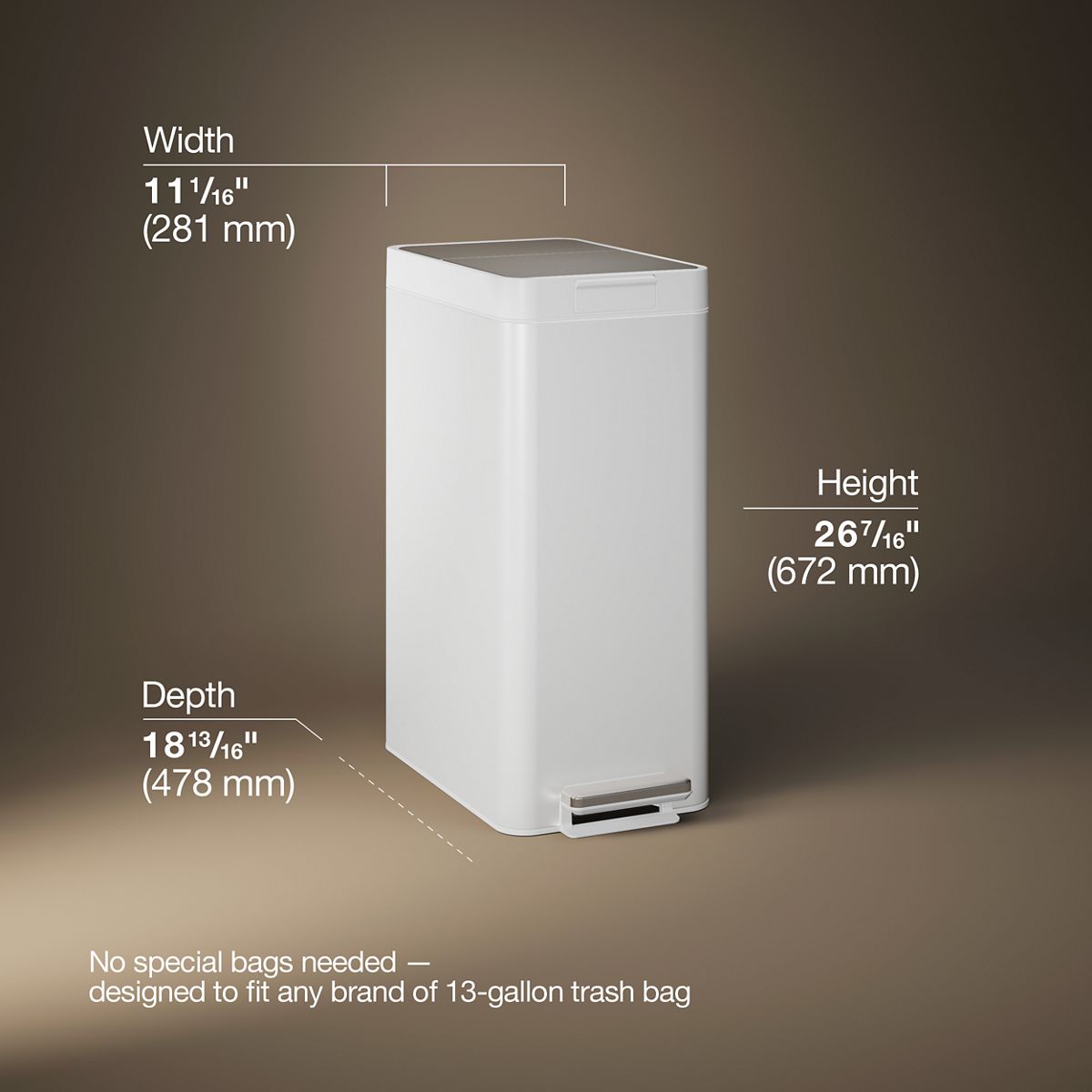 13-gallon stainless steel slim step trash can with bifold lid