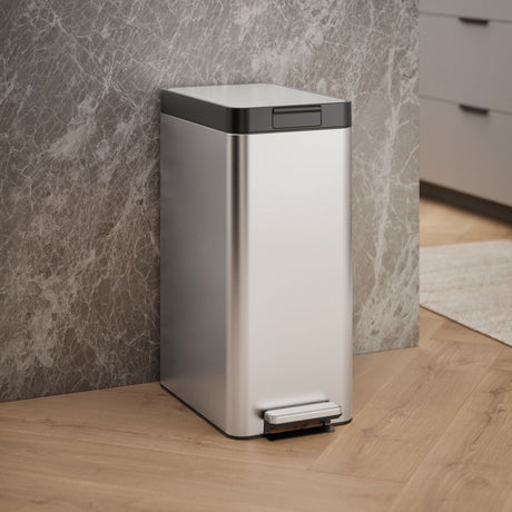 13-gallon stainless steel slim step trash can with bifold lid