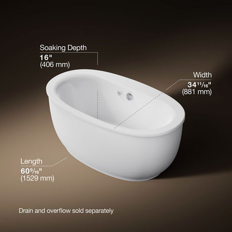 Sunstruck® 60-1/2" x 34-1/2" freestanding Heated BubbleMassage™ air bath with fluted shroud