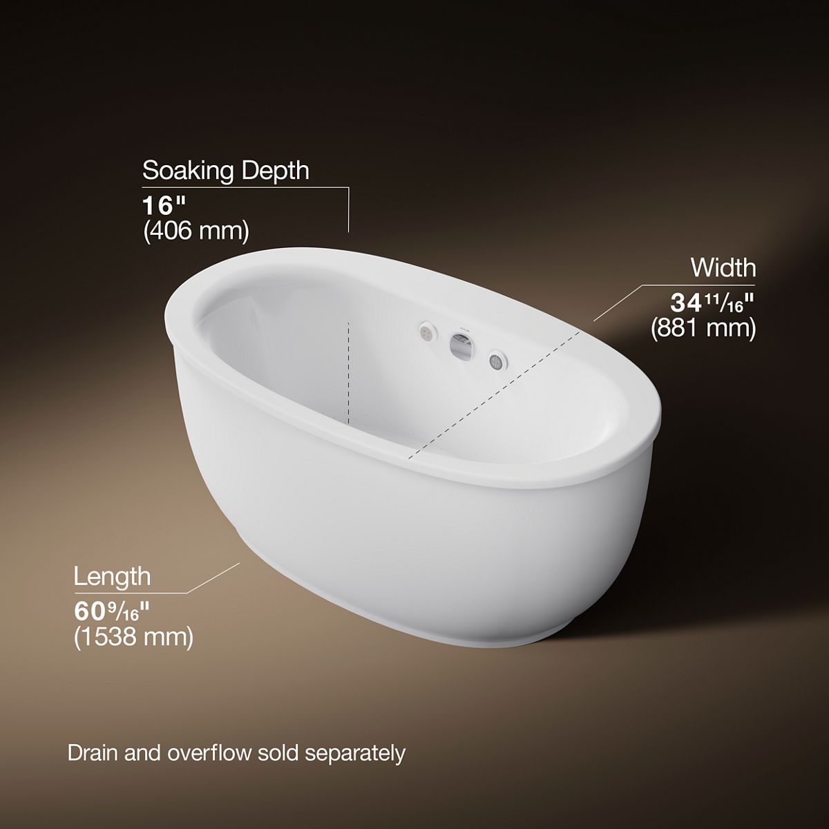 Sunstruck® 60-1/2" x 34-1/2" freestanding Heated BubbleMassage™ air bath with Bask® heated surface and fluted shroud