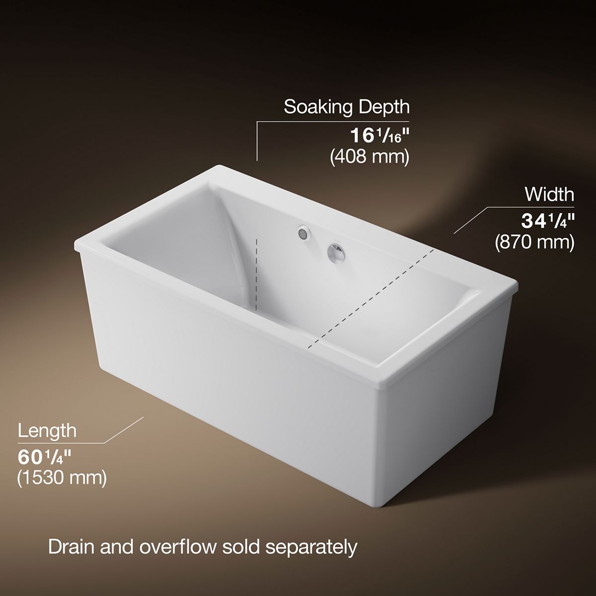 Stargaze® 60" x 34" freestanding bath with Bask® heated surface and straight shroud