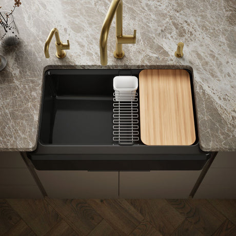 Riverby® 35-3/4" undermount single-bowl farmhouse workstation kitchen sink