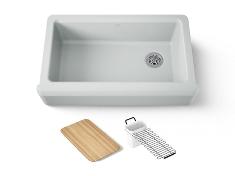 Riverby® 35-3/4" undermount single-bowl farmhouse workstation kitchen sink
