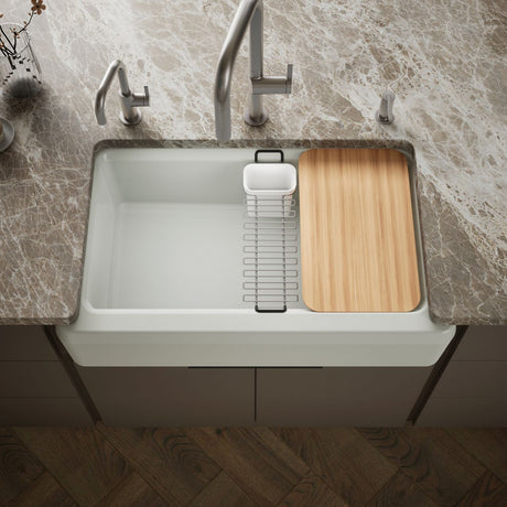 Riverby® 35-3/4" undermount single-bowl farmhouse workstation kitchen sink