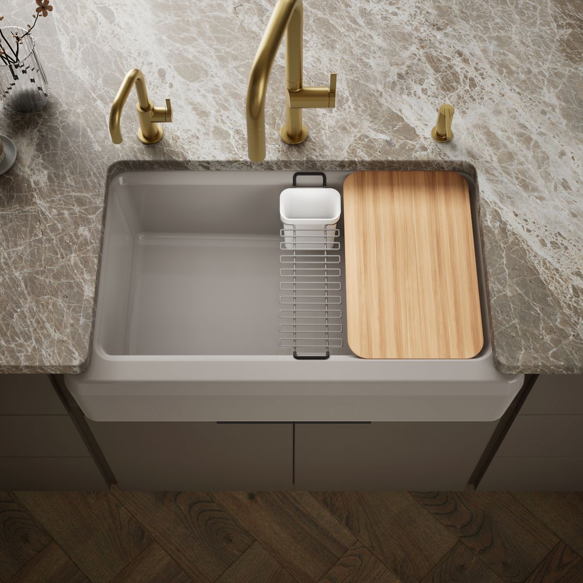 Riverby® 35-3/4" undermount single-bowl farmhouse workstation kitchen sink