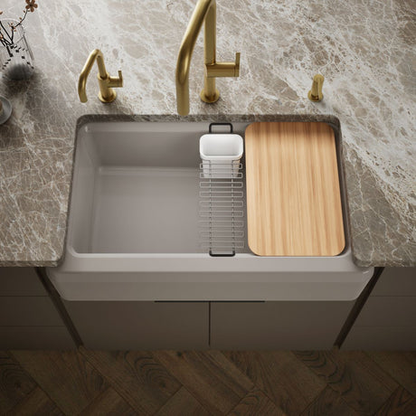 Riverby® 35-3/4" undermount single-bowl farmhouse workstation kitchen sink