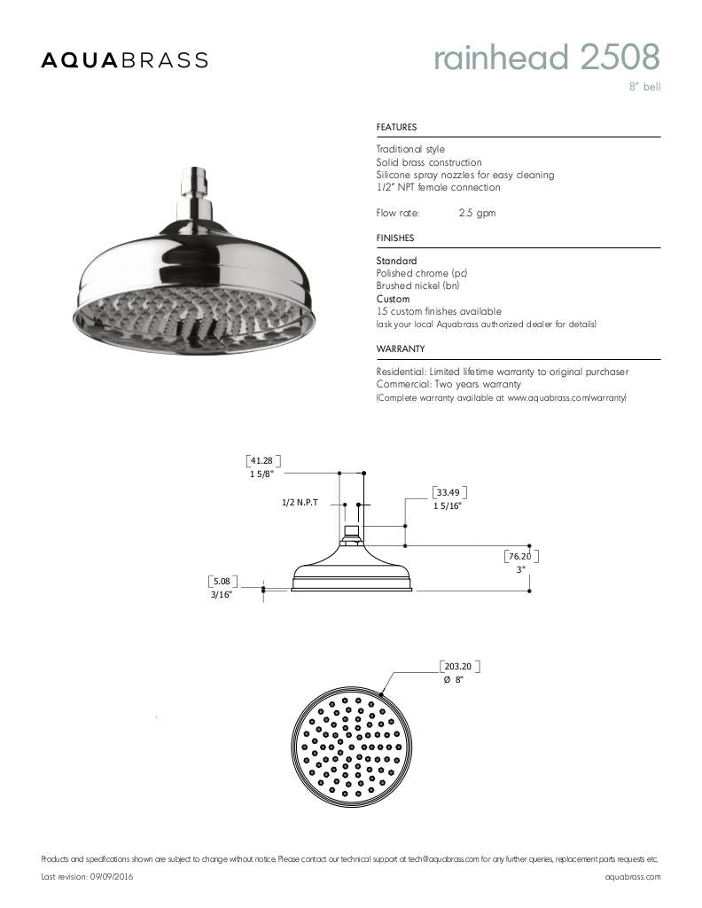 8" bell rainhead