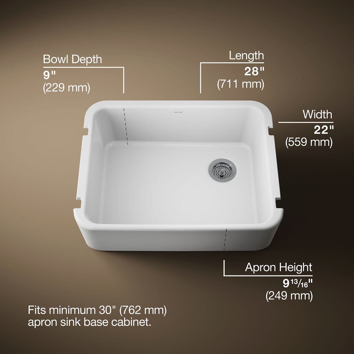 Ironridge® 28" undermount single-bowl farmhouse kitchen sink