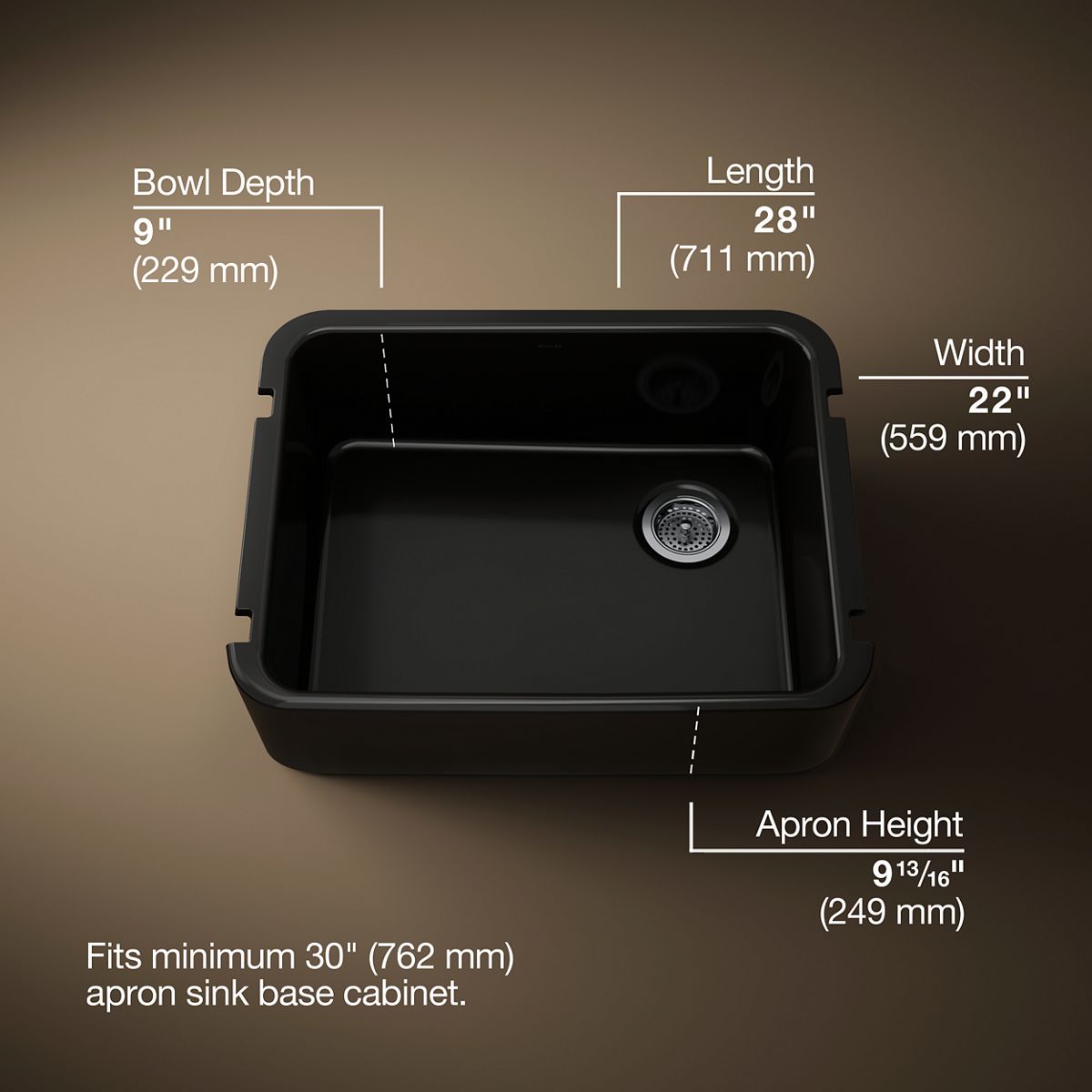 Ironridge® 28" undermount single-bowl farmhouse kitchen sink
