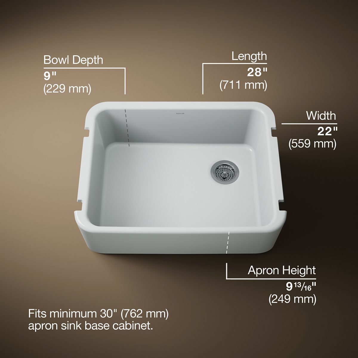 Ironridge® 28" undermount single-bowl farmhouse kitchen sink