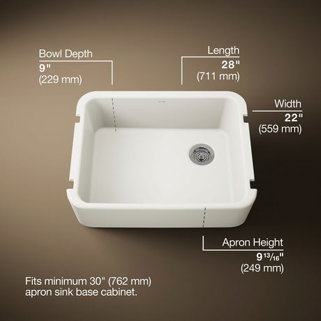 Ironridge® 28" undermount single-bowl farmhouse kitchen sink