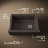 Cairn® 29-3/4" undermount single-bowl farmhouse kitchen sink with short apron