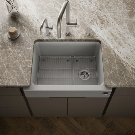 Cairn® 29-3/4" undermount single-bowl farmhouse kitchen sink with short apron